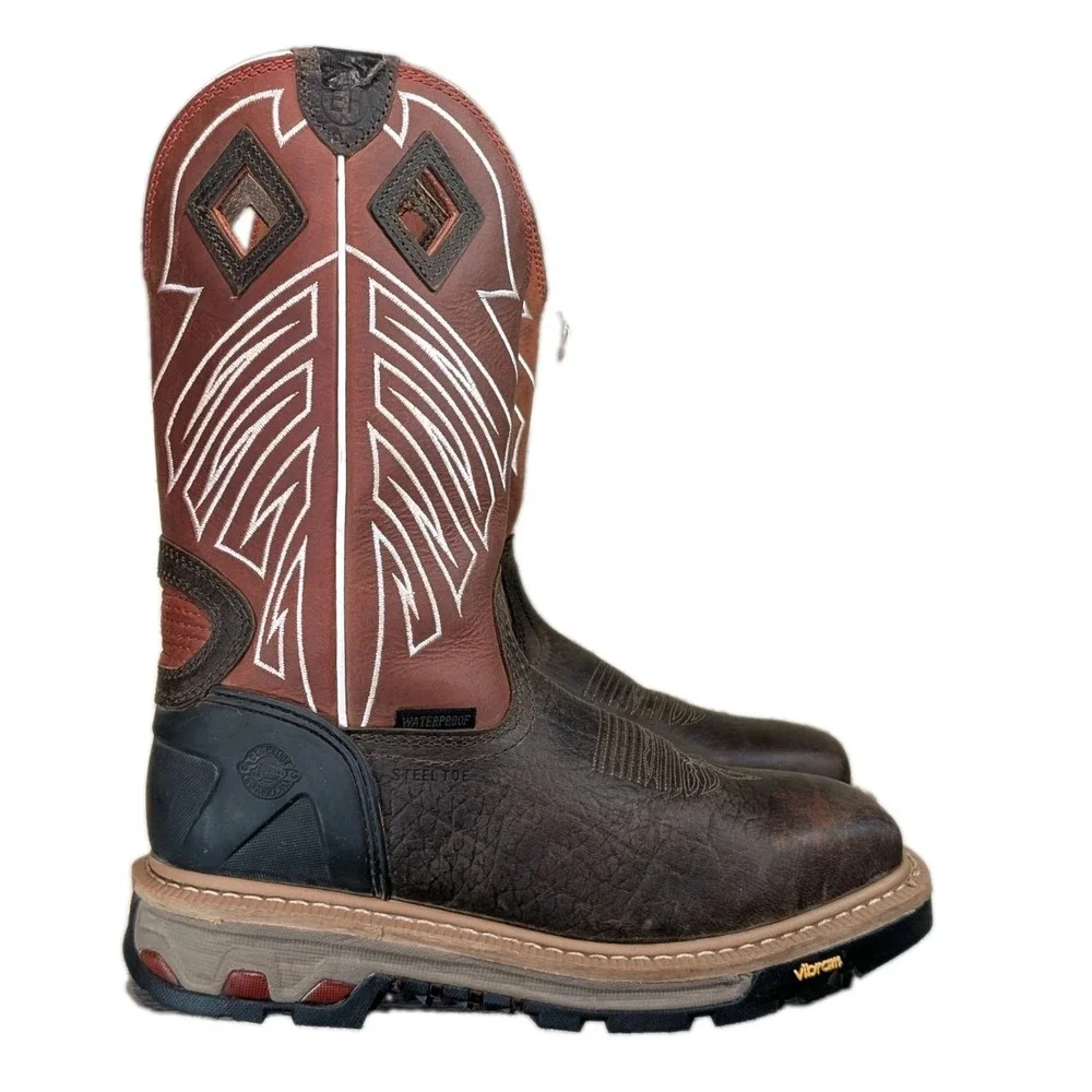 Justin Mens Steel Toe Vibram Waterproof Work Boots Brown WK2115 Size 9.5D